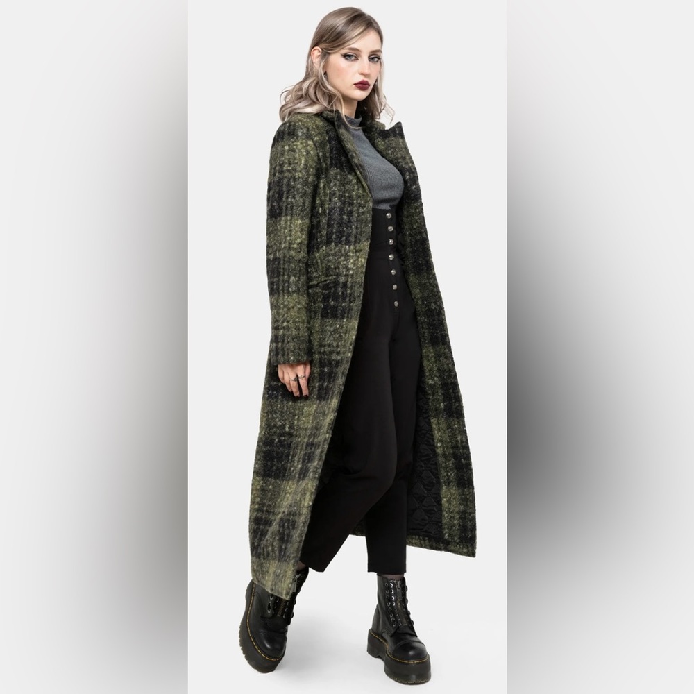 Disturbia Green and Black Plaid Pea Coat